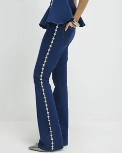 Blue Denim Embellished Bootcut Jeans