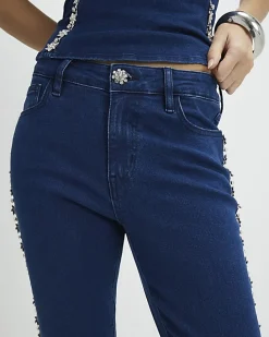 Blue Denim Embellished Bootcut Jeans