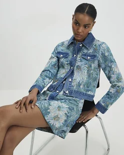 Blue Denim Floral Tapestry Mini Skirt