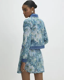 Blue Denim Floral Tapestry Mini Skirt