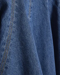 Blue Denim Long Sleeve Seamed Mini Dress
