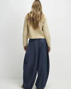 Blue Denim Look Pleated Trousers
