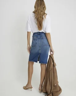 Blue Denim Midi Skirt