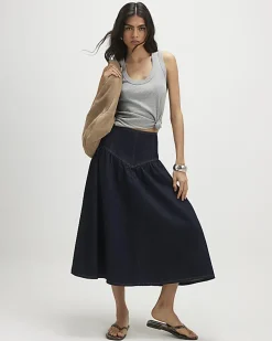 Blue Denim Midi Skirt