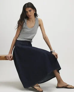 Blue Denim Midi Skirt