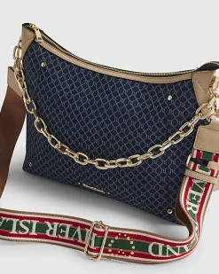 Blue Denim Monogram Print Chain Shoulder Bag