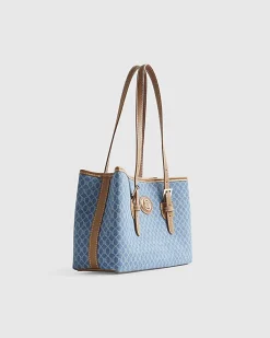 Blue Denim Monogram Print Shopper Bag