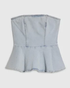 Blue Denim Peplum Bandeau Top