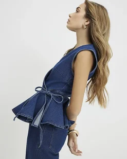Blue Denim Peplum Wrap Top
