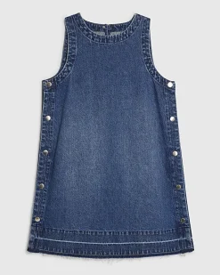 Blue Denim Popper Side Mini Swing Dress