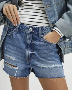 Blue Denim Ripped Shorts