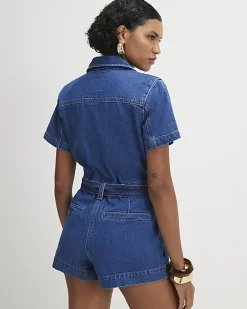 Blue Denim Short Sleeve Playsuit