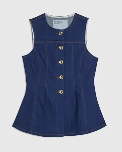 Blue Denim Sleeveless Peplum Top