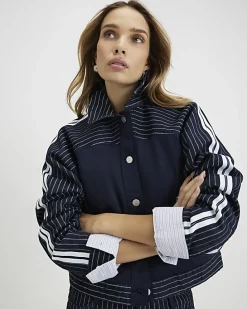 Blue Denim Striped Hybrid Denim Jacket