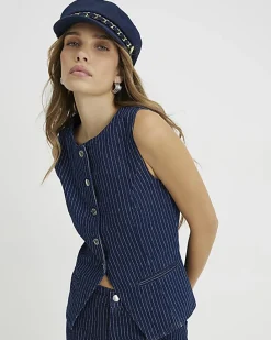 Blue Denim Striped Waistcoat