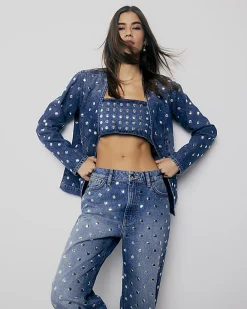 Blue Denim Studded Crop Top