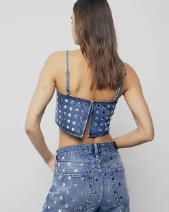 Blue Denim Studded Crop Top