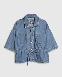 Blue Denim Tie Front Top