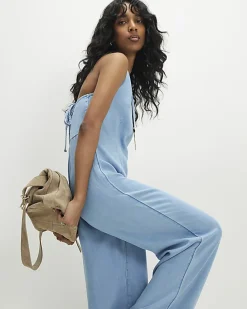Blue Denim Wide Leg Jumpsuit