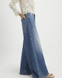 Blue Elasticated Back Wide Leg Jeans