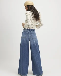 Blue Elasticated Back Wide Leg Jeans