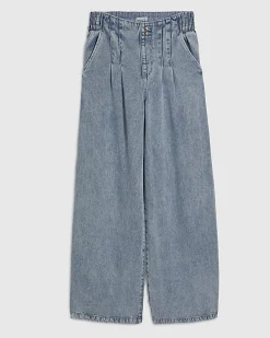 Blue Elasticated Dart Front Wide Leg Jeans