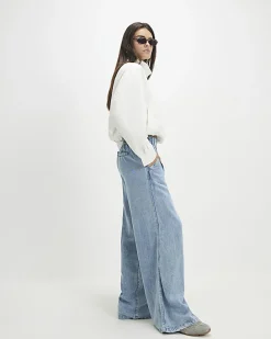 Blue Elasticated Dart Front Wide Leg Jeans