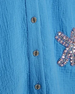Blue Embellished Beach Shirt