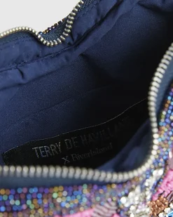 Blue Embellished Butterfly Cross Body Bag