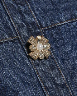 Blue Embellished Button Denim Mini Dress