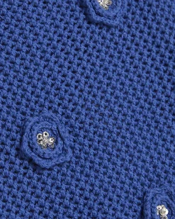 Blue Embellished Flower Knit Cami Top