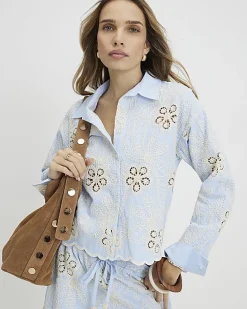 Blue Embroidered Crochet Shirt