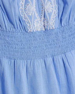 Blue Embroidered Ruffle Playsuit