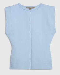 Blue Fitted Knit Sleeveless Top