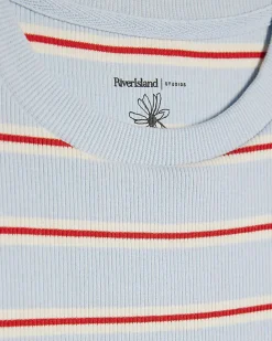 Blue Fitted Stripe Ribbed T-Shirt