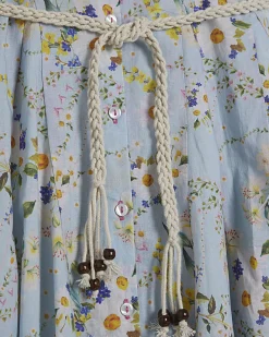 Blue Floral Belted Shirt Dress