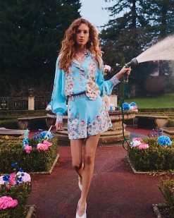 Blue Floral Boarder Print Blouse