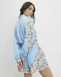 Blue Floral Border Print Shorts
