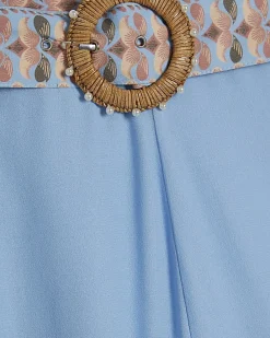 Blue Floral Border Print Shorts