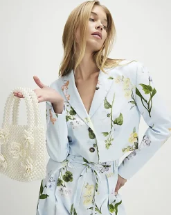 Blue Floral Cropped Blazer