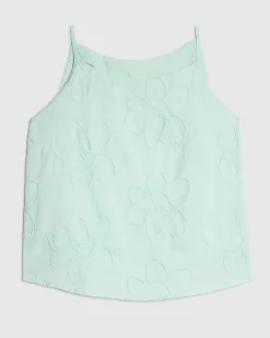 Blue Floral 3D Embroidered Tank Top