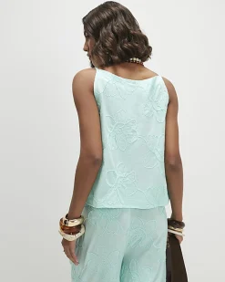 Blue Floral 3D Embroidered Tank Top