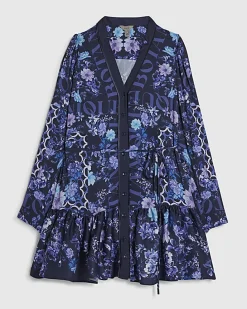Blue Floral Mini Shirt Dress