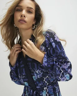 Blue Floral Mini Shirt Dress