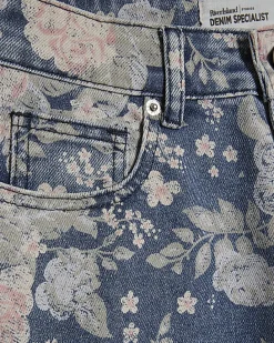 Blue Floral Relaxed Straight Jeans