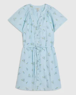 Blue Floral Short Sleeve Mini Dress
