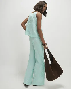Blue Floral Textured Trousers