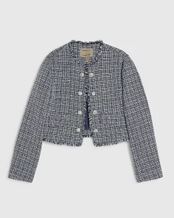 Blue Frayed Edge Boucle Jacket