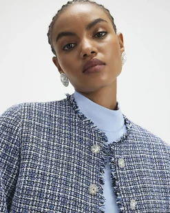 Blue Frayed Edge Boucle Jacket
