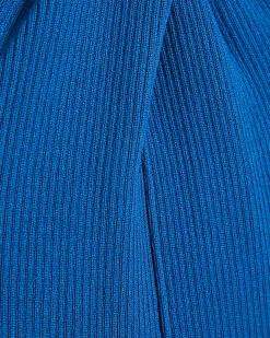 Blue Halter Neck Brooch Knitted Midi Dress